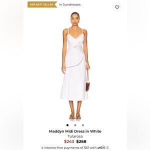 Tularosa, Maddyn midi dress in white. Size small. NWT!